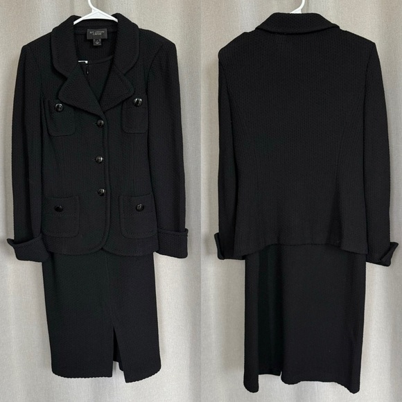 St. John Caviar Wool Blend Black Knit Dress (4) & Blazer (2) 2-Piece Set - Picture 3 of 14
